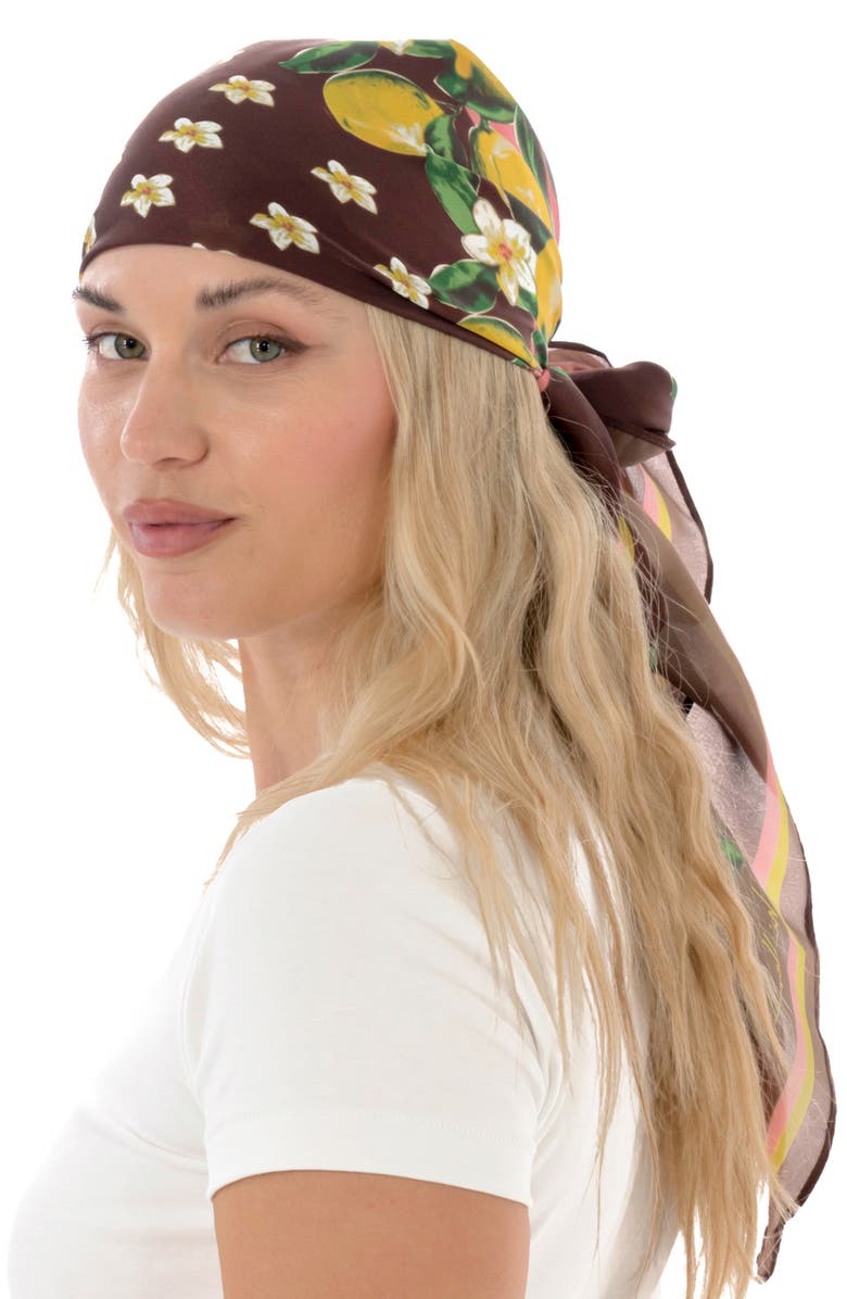 Nicole Miller Lemon Print Square Scarf, Alternate, color, Orange