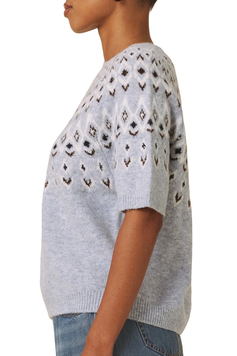 Fair Isle Short Sleeve Sweater, Alternate, color, LIGHT BLUE