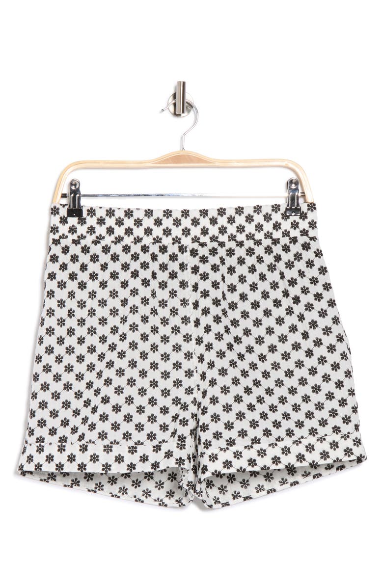 Bobeau Daisy Print Pull-On Shorts, Alternate, color, Ivory/ Black