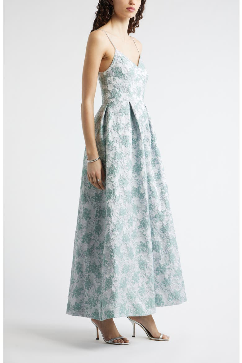 Seamed Bodice Jacquard Gown, Alternate, color, TEAL MULTI BROCADE