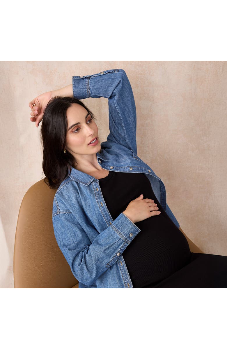 MOTHERHOOD MATERNITY Long Sleeve Button-Up Denim Shirt, Alternate, color, Medium Wash