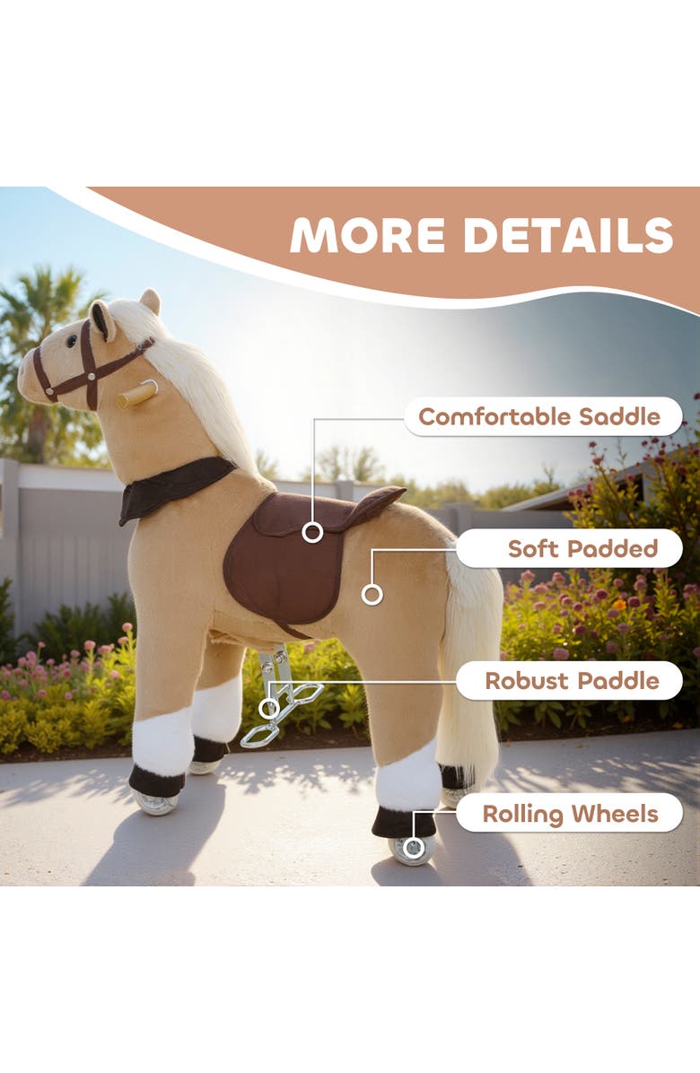 Qaba Ride on Horse for Kids Plush Riding Pony Walking Horse Animal with Rolling Wheels for Active Play, Alternate, color, Brown