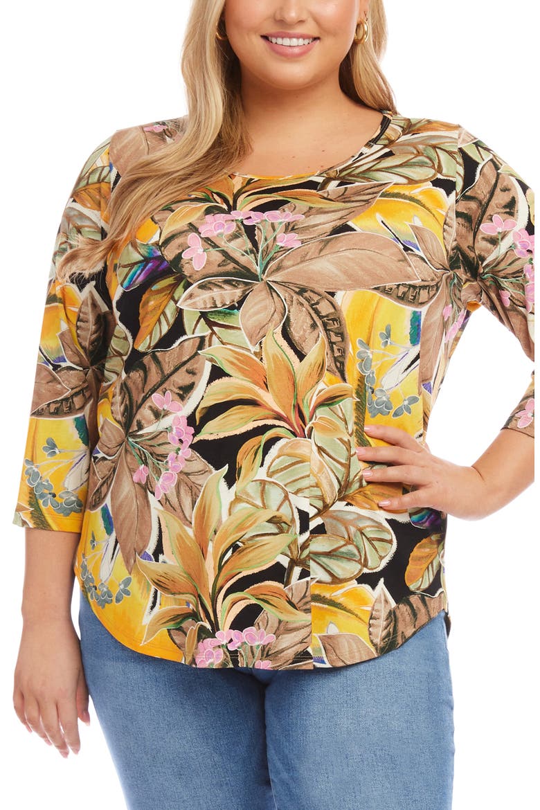 Floral Print Knit Shirttail Top, Main, color, YELLOW MULTI