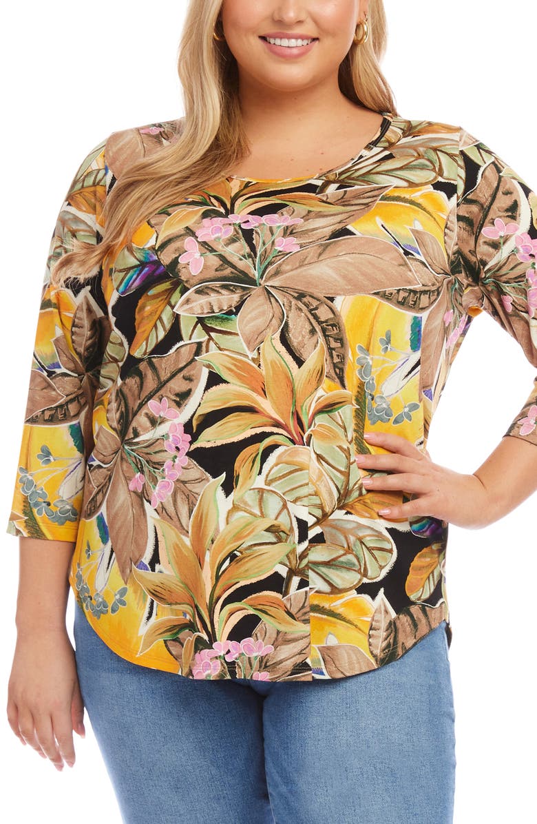 Karen Kane Floral Print Knit Shirttail Top, Main, color, 