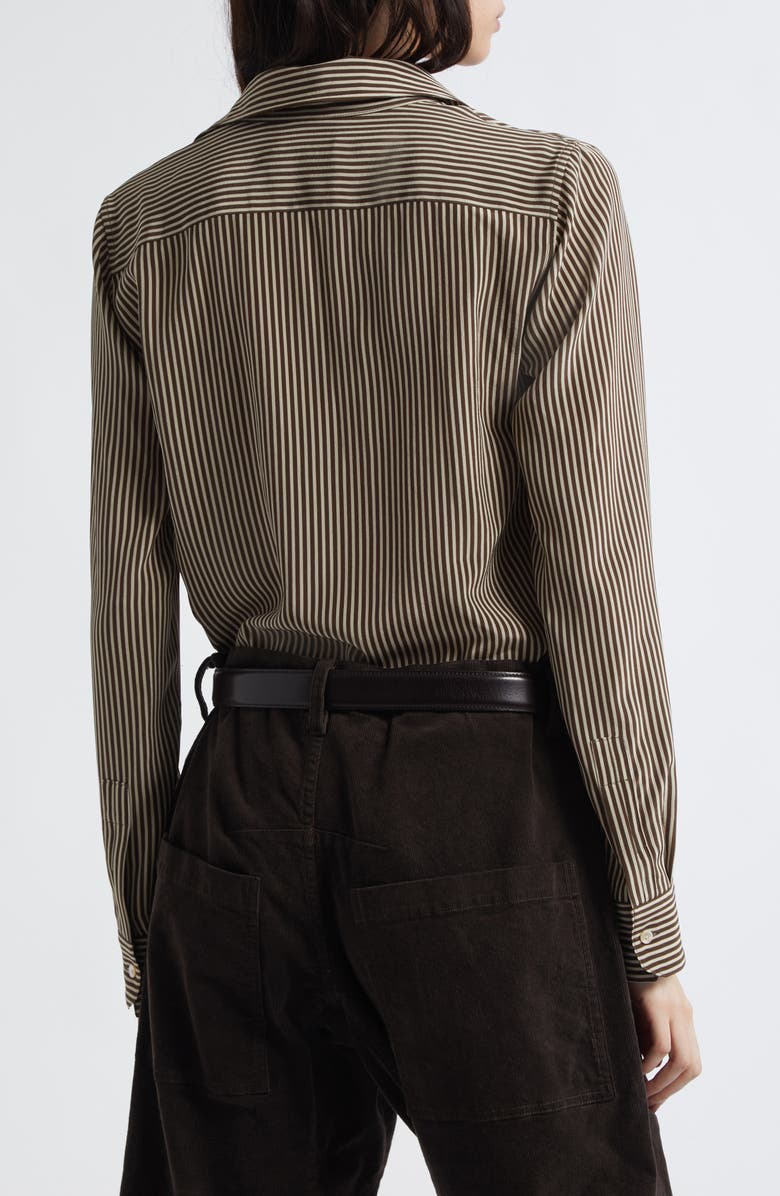 Nili Lotan Gaia Slim Fit Silk Shirt, Alternate, color, Chocolate Stripes