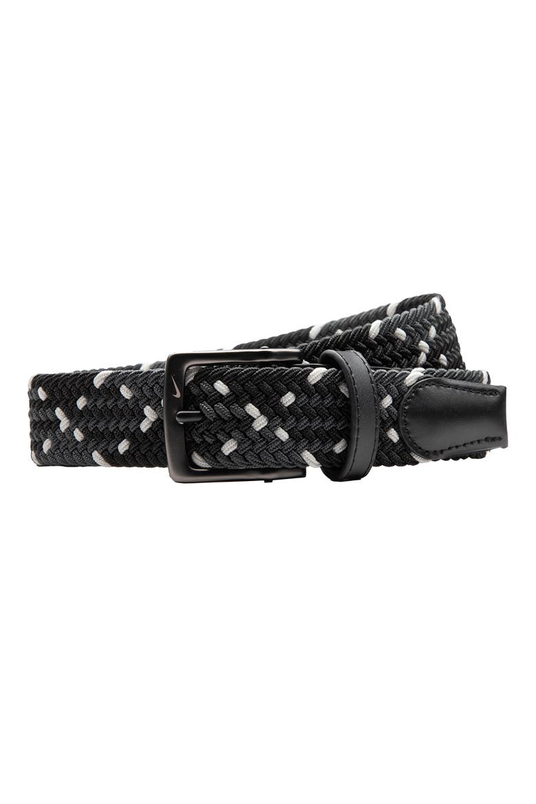 Diamond Stretch Woven Elastic Belt, Main, color, BLACK / DK SMOKE GREY