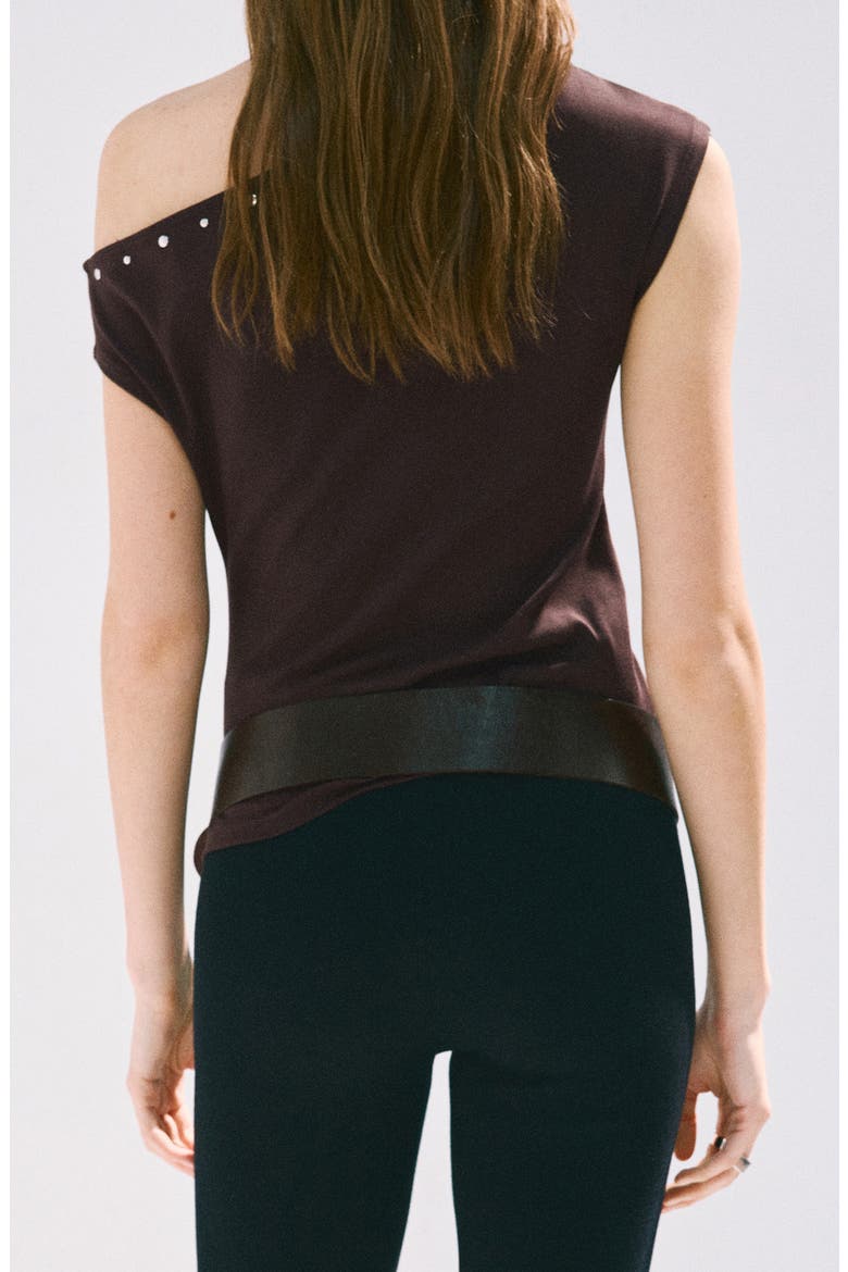 Asymmetrical Studded T-Shirt, Alternate, color, BROWN
