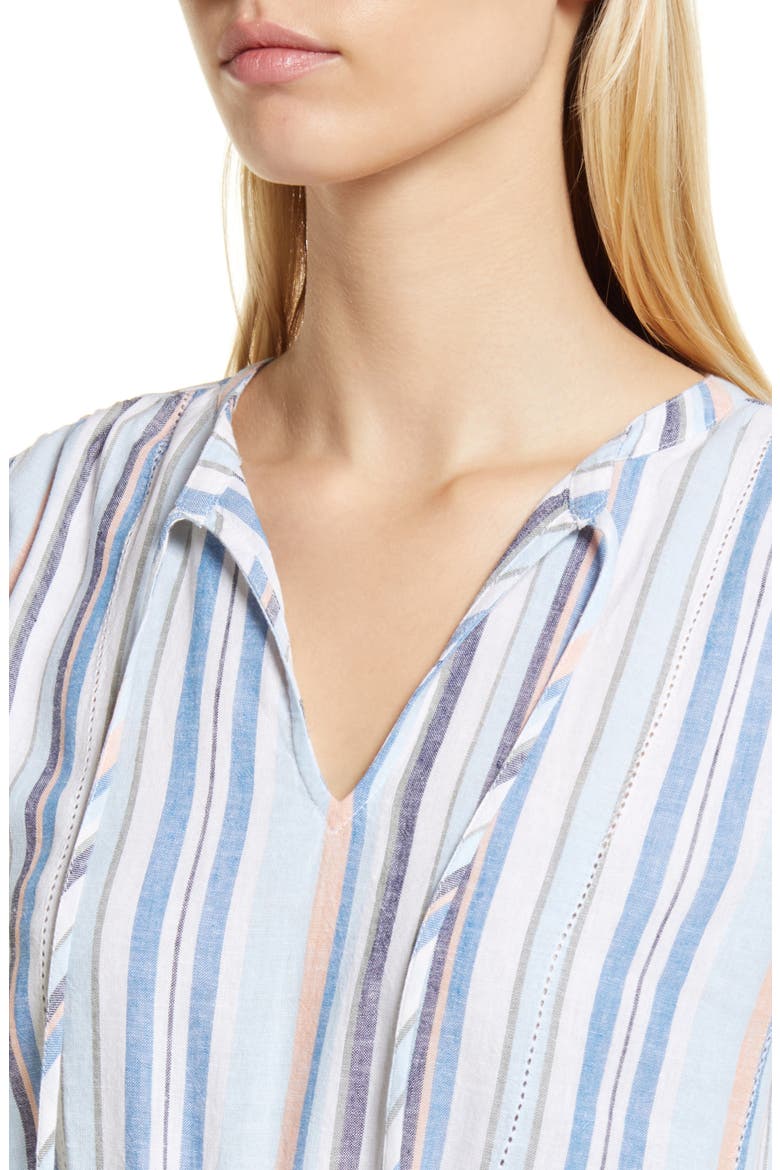 Stripe Tiered Linen Blend Midi Dress, Alternate, color, BLUE FALLS- WHITE STRIPE