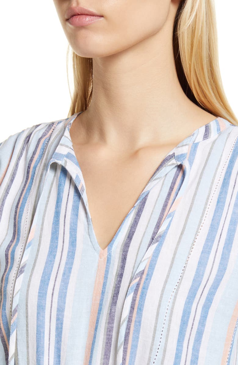 Caslon<sup>®</sup> Stripe Tiered Linen Blend Midi Dress, Alternate, color,