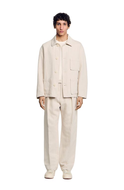 Sandro Cotton-linen Worker Overshirt In Oats