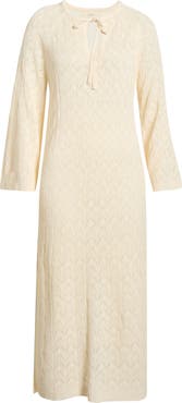 Elan Pointelle Cover-Up Midi Sweater Dress