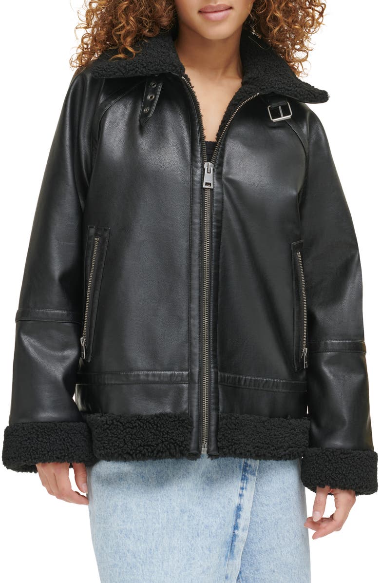 Levi's<sup>®</sup> Relaxed Faux Shearling & Faux Leather Aviator Jacket, Main, color,