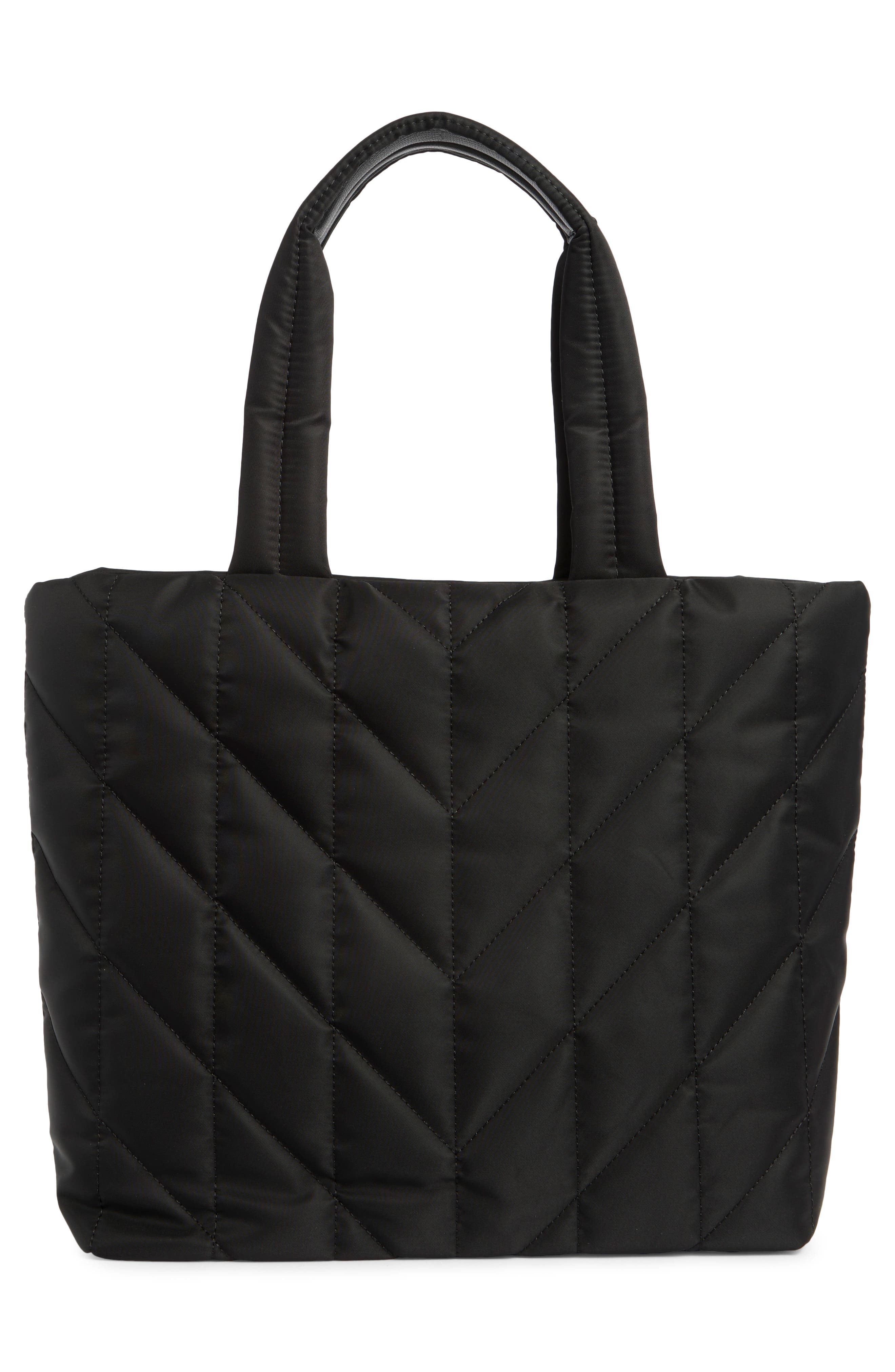 KARL LAGERFELD PARIS Voyage Quilted Nylon Tote Bag, Alternate, color, Black/ Gunmetal
