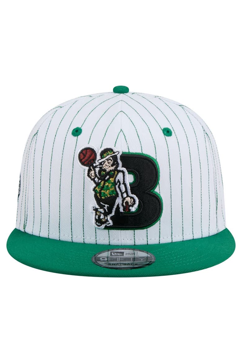 Men's New Era  White Boston Celtics Deceptor Pinstripe 9FIFTY Snapback Hat, Alternate, color, White
