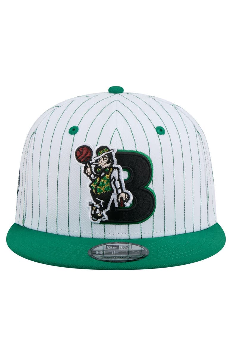 New Era Men's New Era  White Boston Celtics Deceptor Pinstripe 9FIFTY Snapback Hat, Alternate, color, White