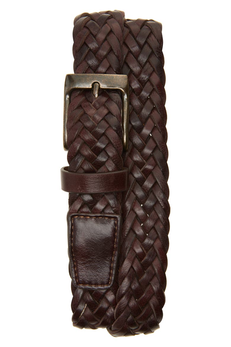 Braided Leather Belt, Main, color, BROWN