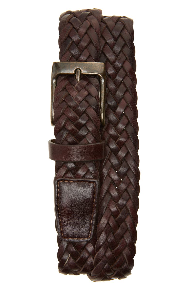 Johnston & Murphy Braided Leather Belt, Main, color, Brown