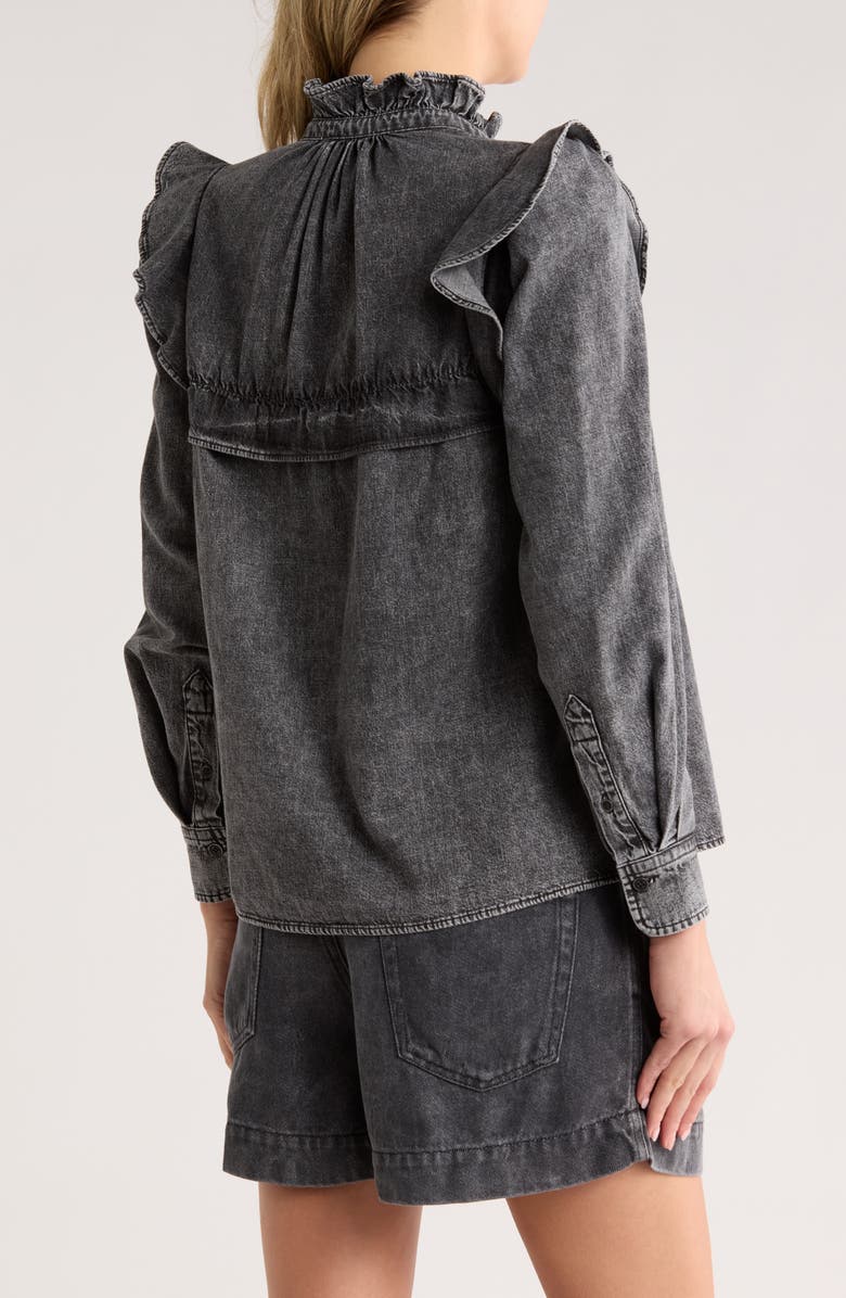 Isabel Marant Étoile Idety Ruffle Denim Button-Up Shirt, Alternate, color, Dark Grey