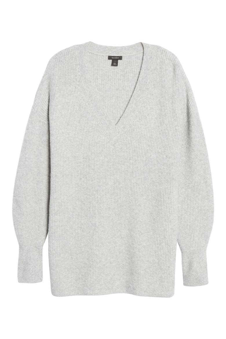 Cozy V-Neck Tunic Sweater, Alternate, color, GREY HEATHER