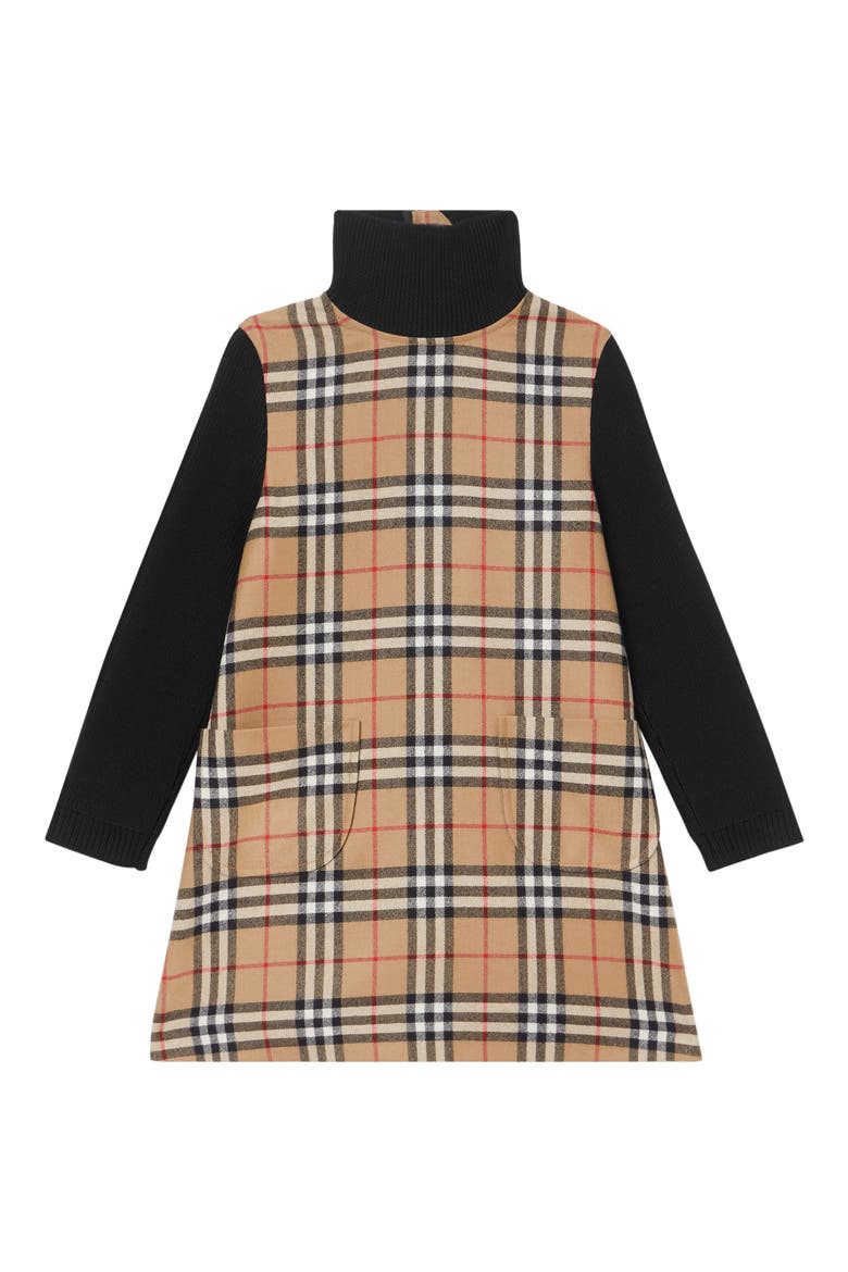 Adeline Check Turtleneck Long Sleeve Dress, Main, color, ARCHIVE BEIGE CHECK