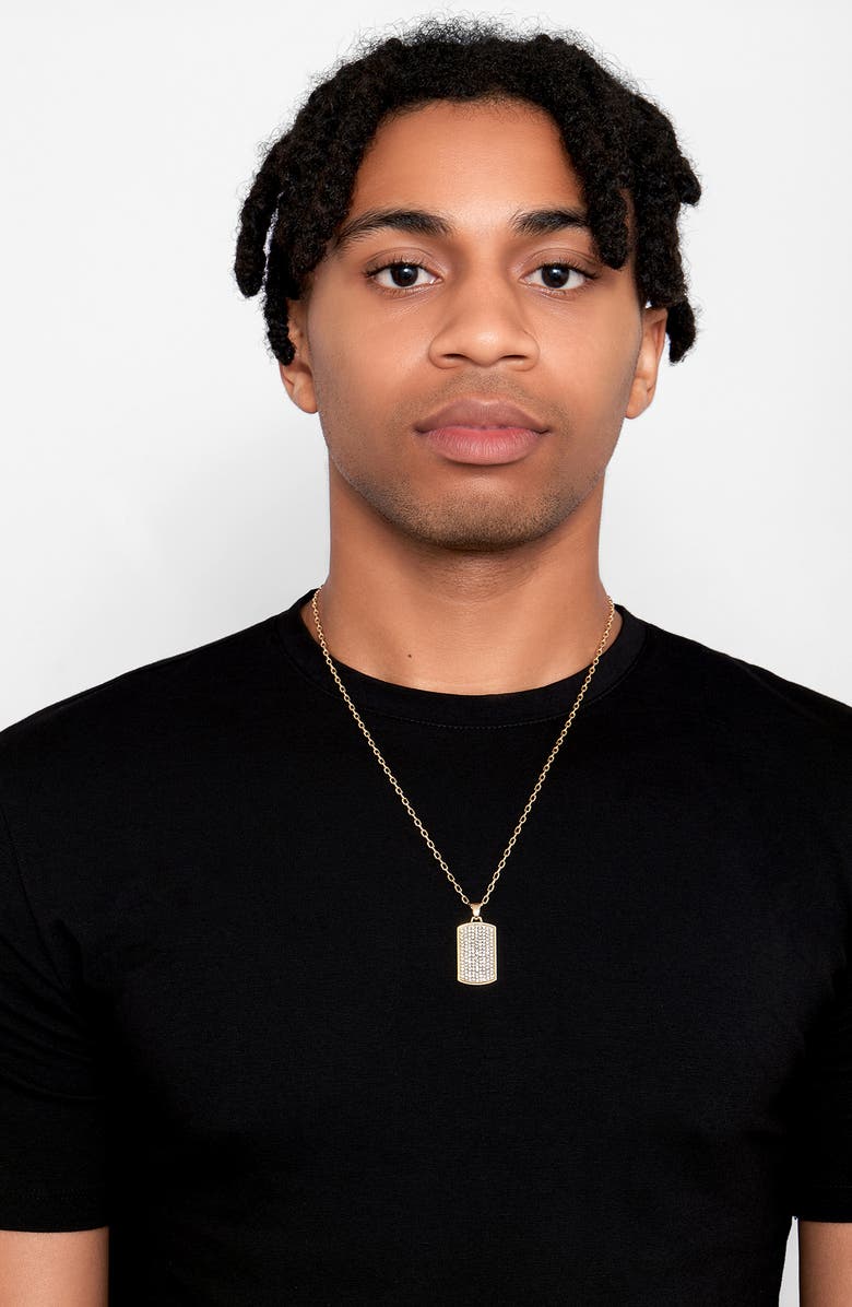 Adornia Men's 14K Gold Plated Pavé Cubic Zirconia Dog Tag Pendant Necklace, Alternate, color, Gold