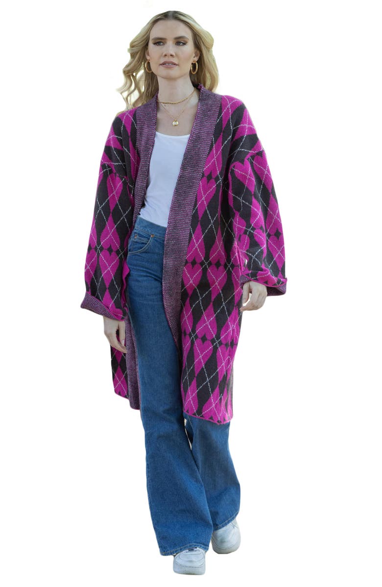 SAACHI Argyle Heart Print Cardigan, Alternate, color, Pink