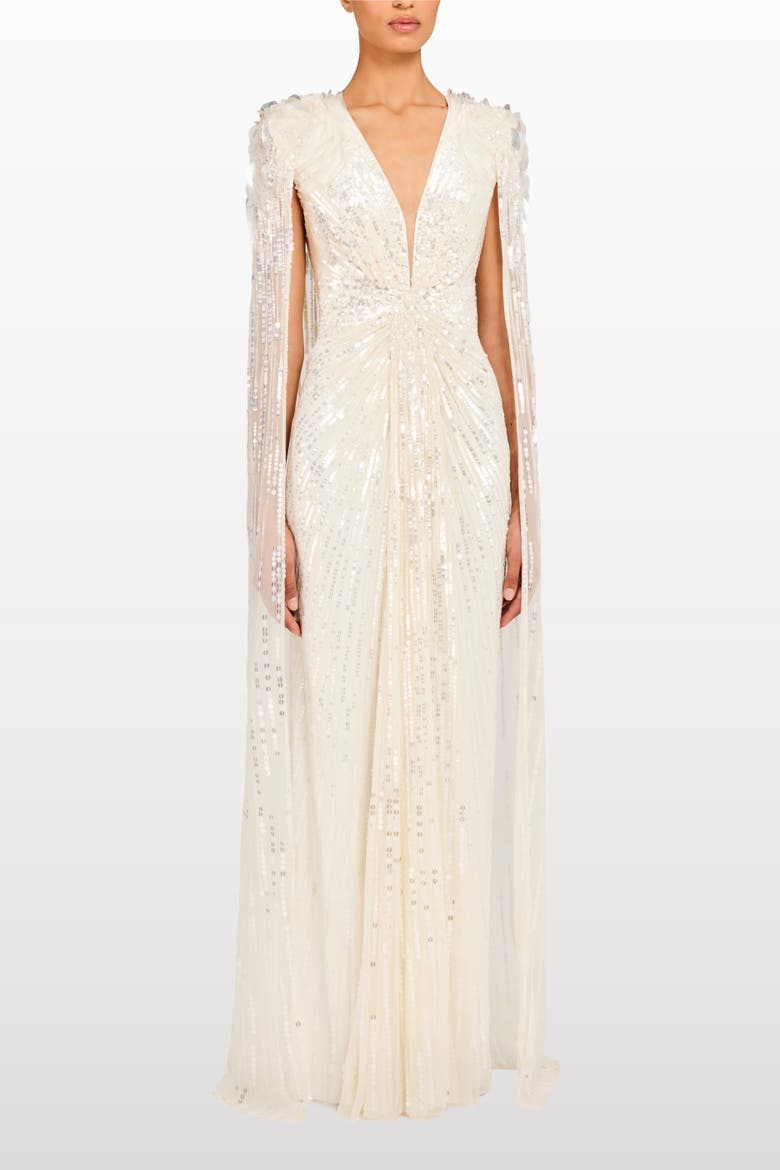 Goldfinger Sequin-Embellished Maxi Dress, Alternate, color, Vanilla
