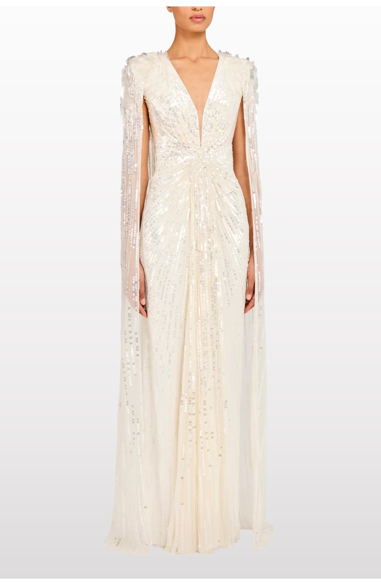 Jenny Packham Goldfinger Sequin-Embellished Maxi Dress, Main, color, Vanilla
