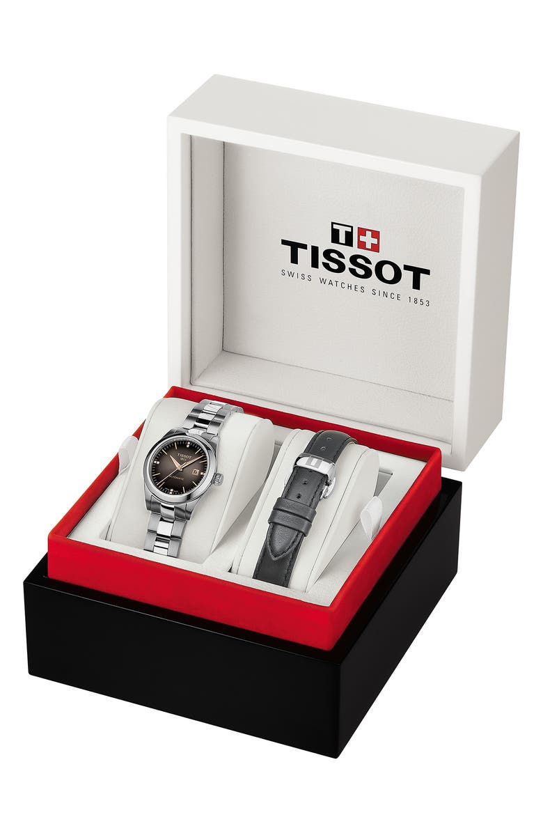 Tissot T-My Diamond Automatic Bracelet Watch & Leather Strap Gift Set, 29.3mm, Alternate, color, Anthracite