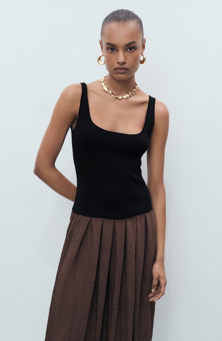 MANGO Pleated Tank Maxi Dress, Alternate, color, Chocolate