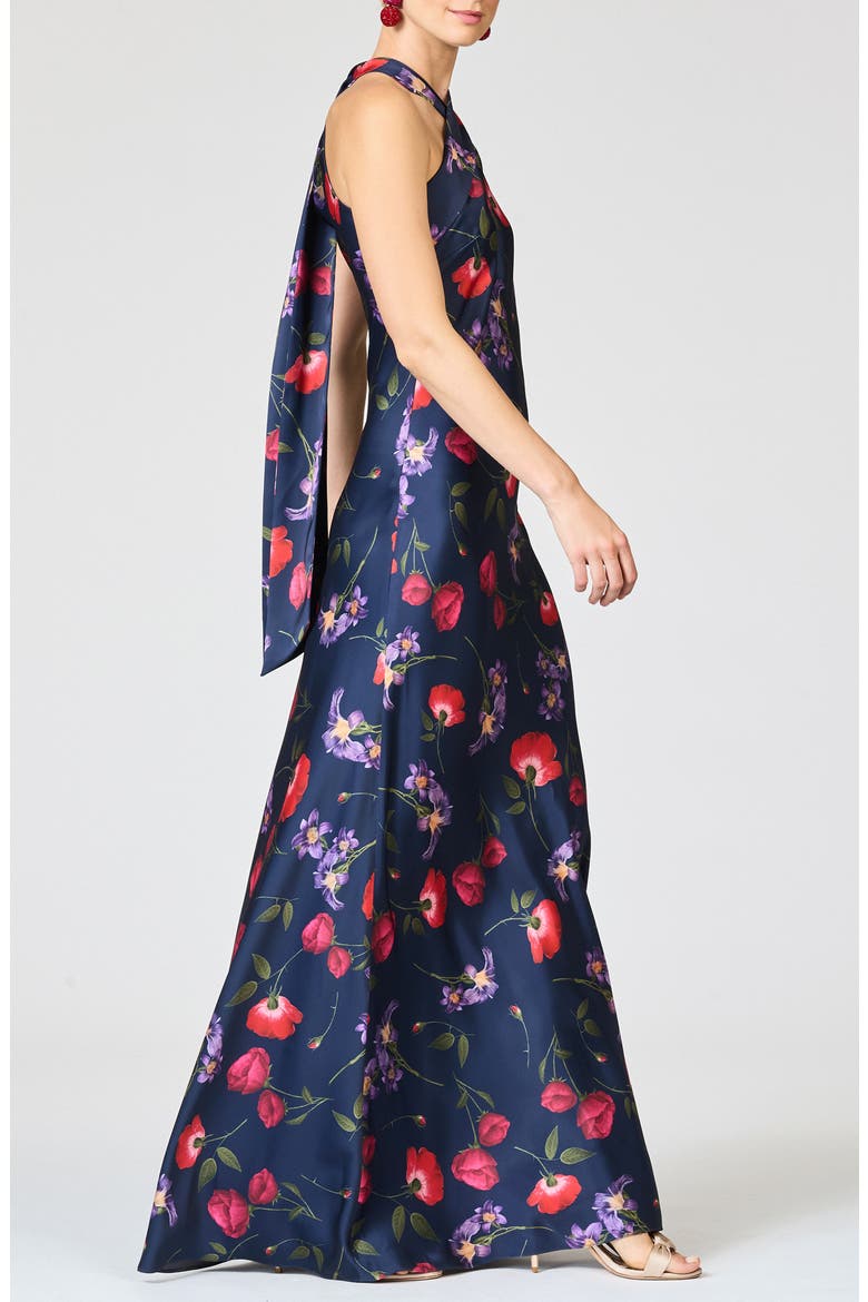 Laurant Floral Sleeveless Satin Crepe Gown, Alternate, color, MIDNIGHT JARDIN