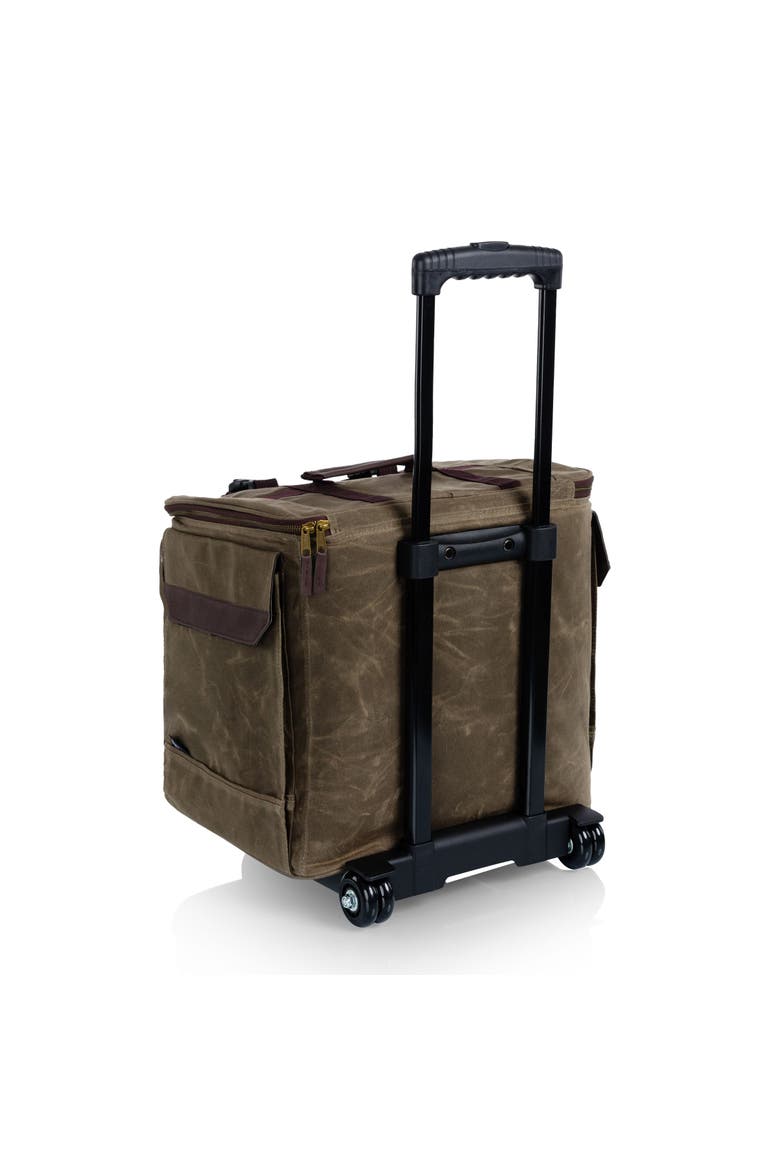 Somm 12 Bottle Insulated Wine Bag with Rolling Cart, Alternate, color, Khaki Green with Brown Accents