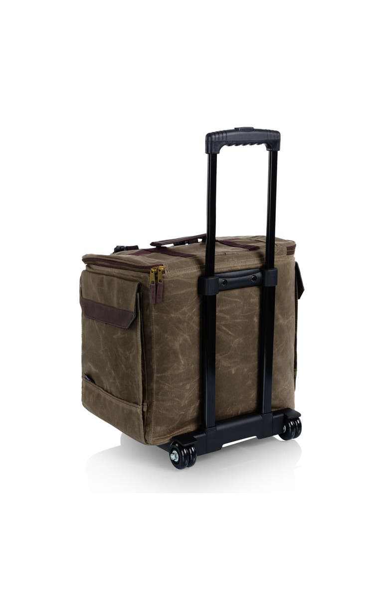 Legacy Somm 12 Bottle Insulated Wine Bag with Rolling Cart, Alternate, color, Khaki Green With Brown Accents