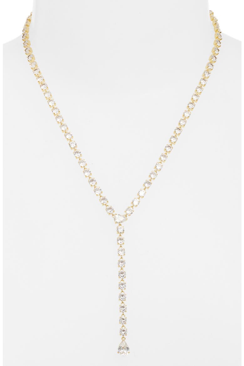 Cubic Zirconia Y-Necklace, Alternate, color, GOLD/WHITE DIAMONDETTES
