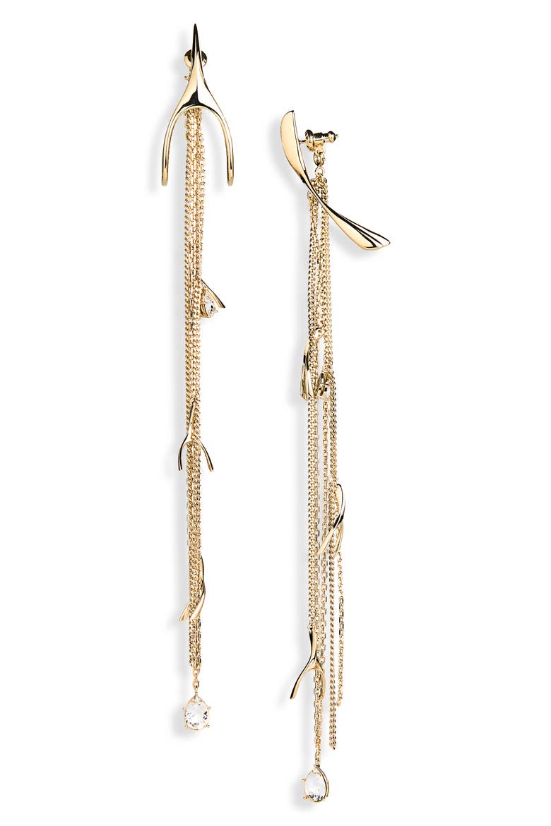 Wishbone Drop Earrings, Main, color, PALE GOLD/ STRASS
