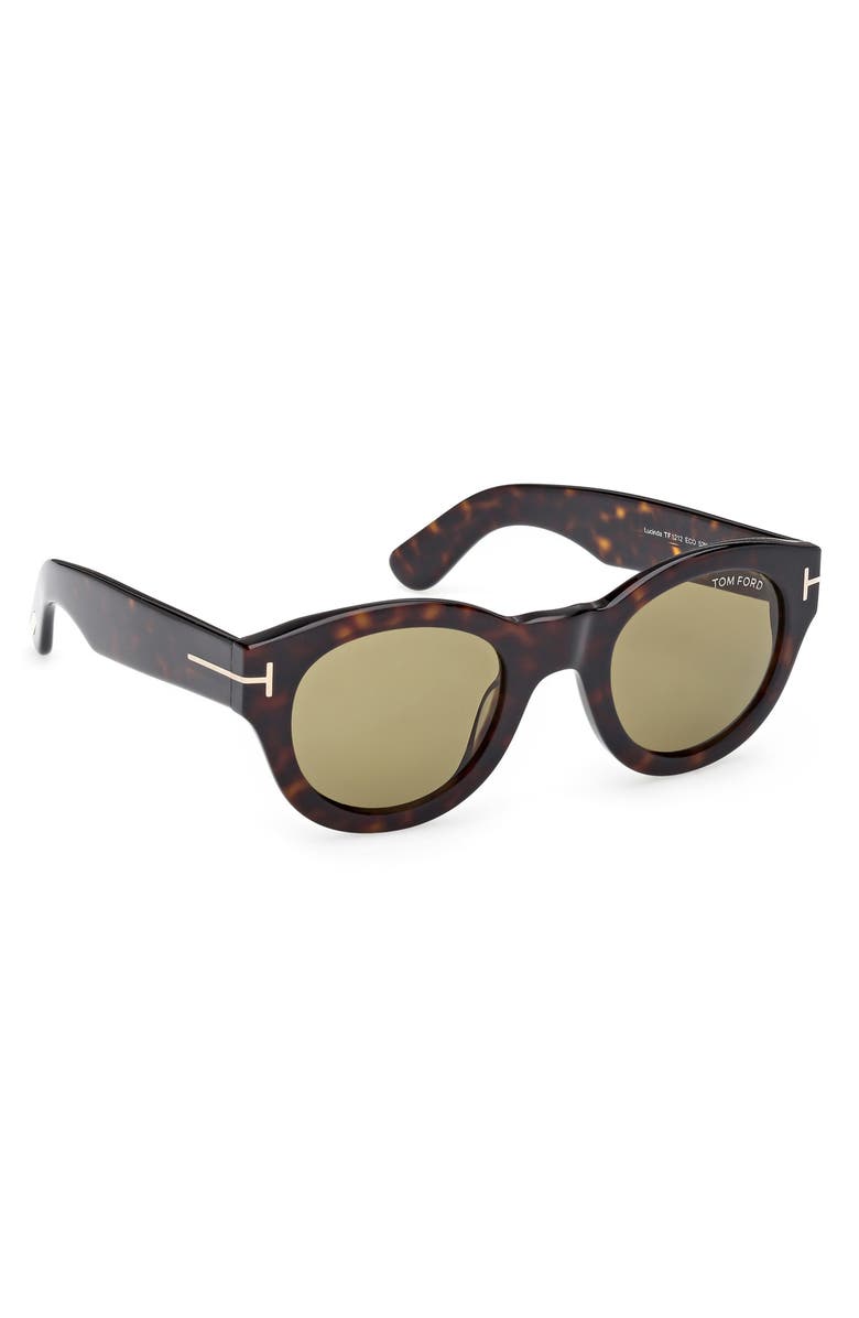 TOM FORD Lucinda 48mm Round Sunglasses, Alternate, color, Dark Havana / Green