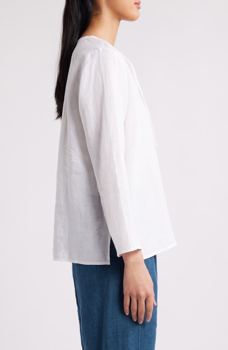 Eileen Fisher Split Neck Organic Linen Top, Alternate, color, White