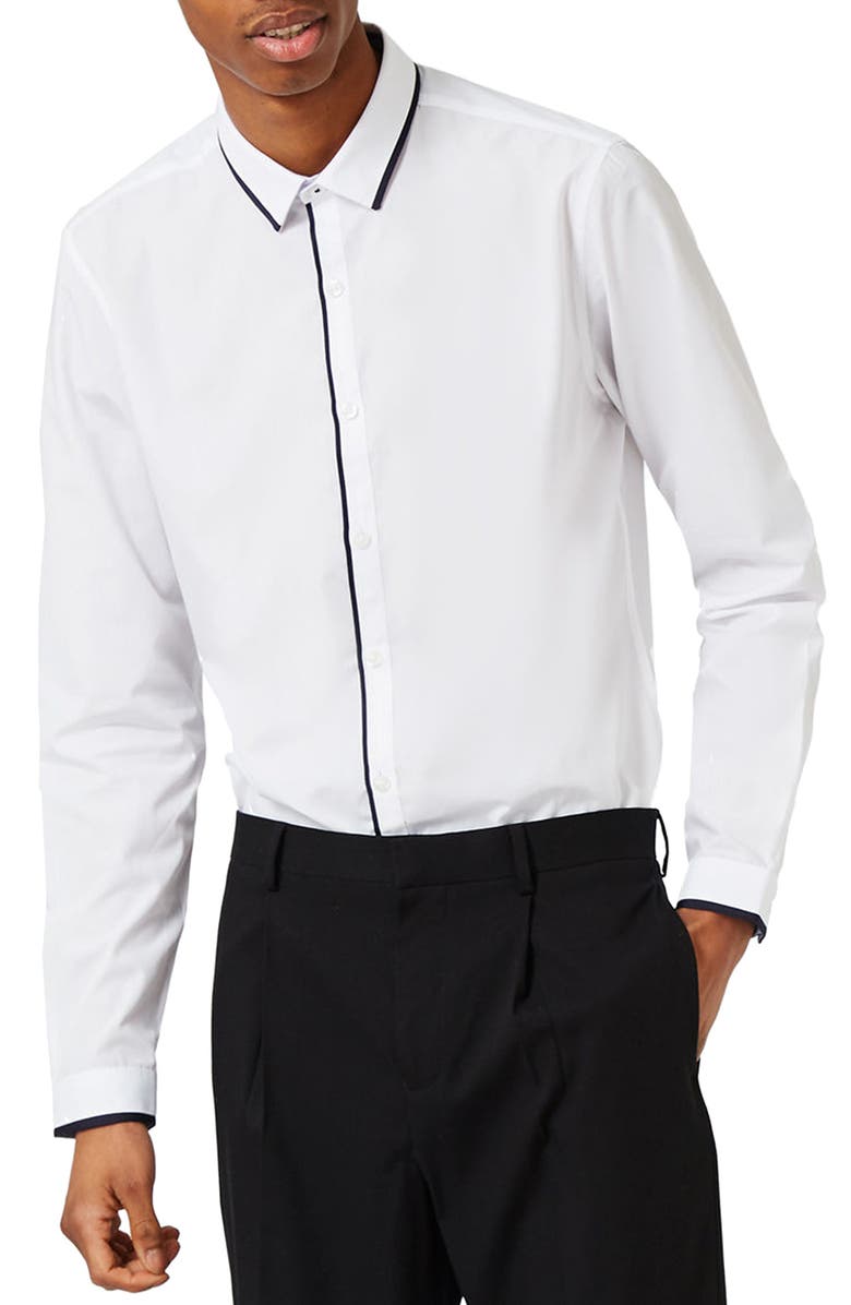 Topman White Contrast Dress Shirt, Main, color,