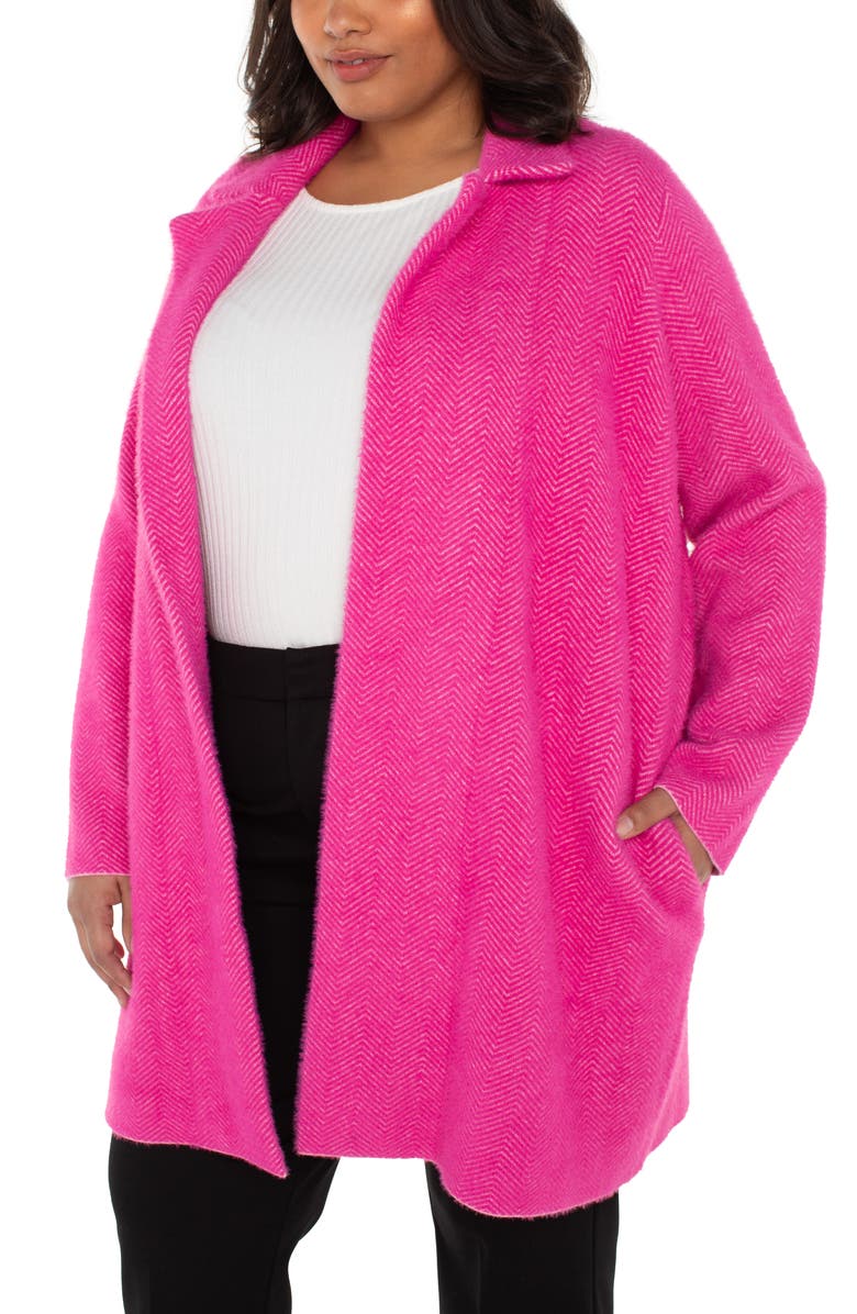 Liverpool Los Angeles Herringbone Open Front Sweater Coat, Alternate, color, Deep Raspberry Pink