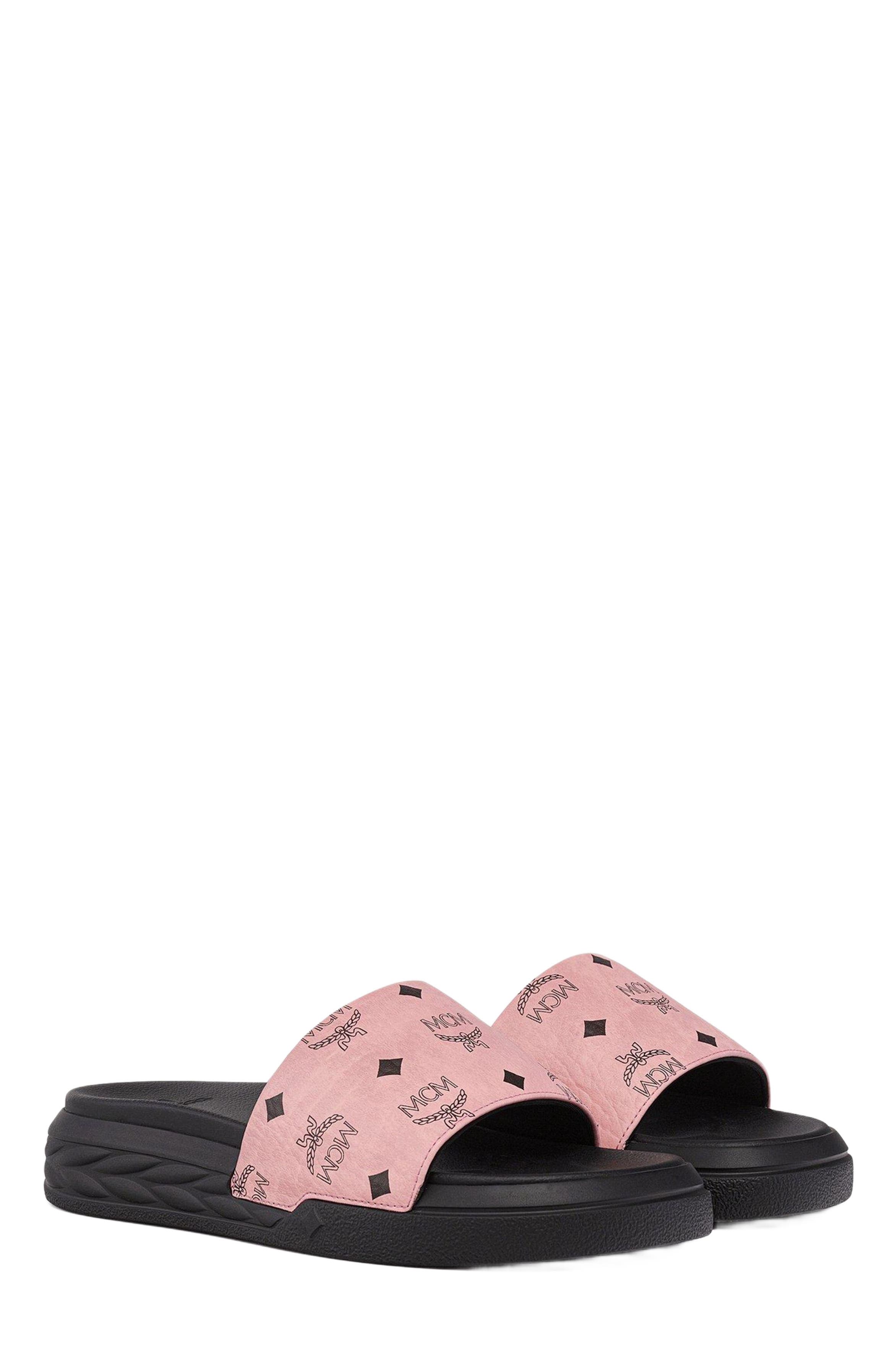 MCM Visetos Slide Sandals, Alternate, color, Pink
