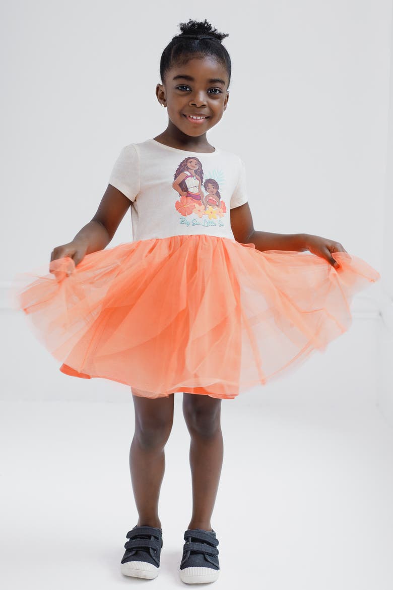 Moana Tulle Short Sleeve Tutu Dress, Alternate, color, Peach Coral Moana