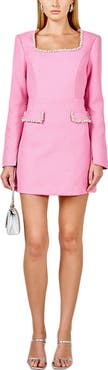 Endless Rose Rhinestone Trim Long Sleeve Tweed Minidress