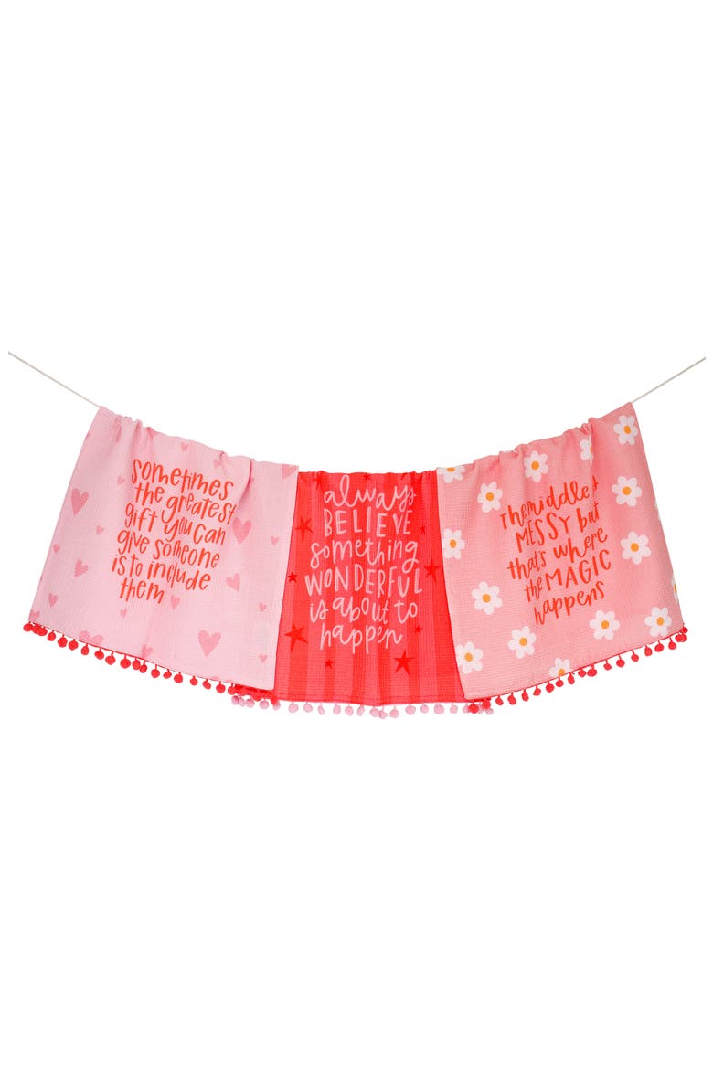 Believe in Something Wonderful Set of 3 Kitchen Towels, Main, color, PINK/ RED/ WHITE