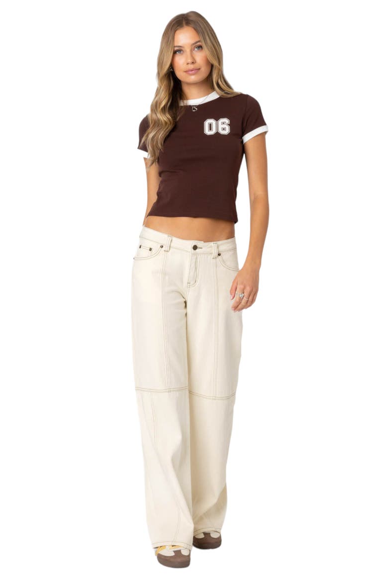 Contrast Stitch Wide Leg Jeans, Alternate, color, CREAM