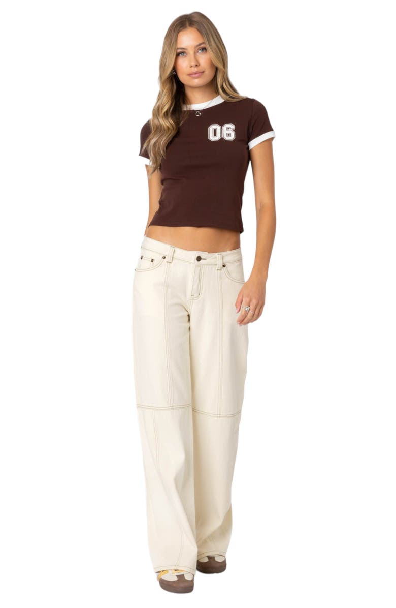 EDIKTED Contrast Stitch Wide Leg Jeans, Alternate, color, Cream