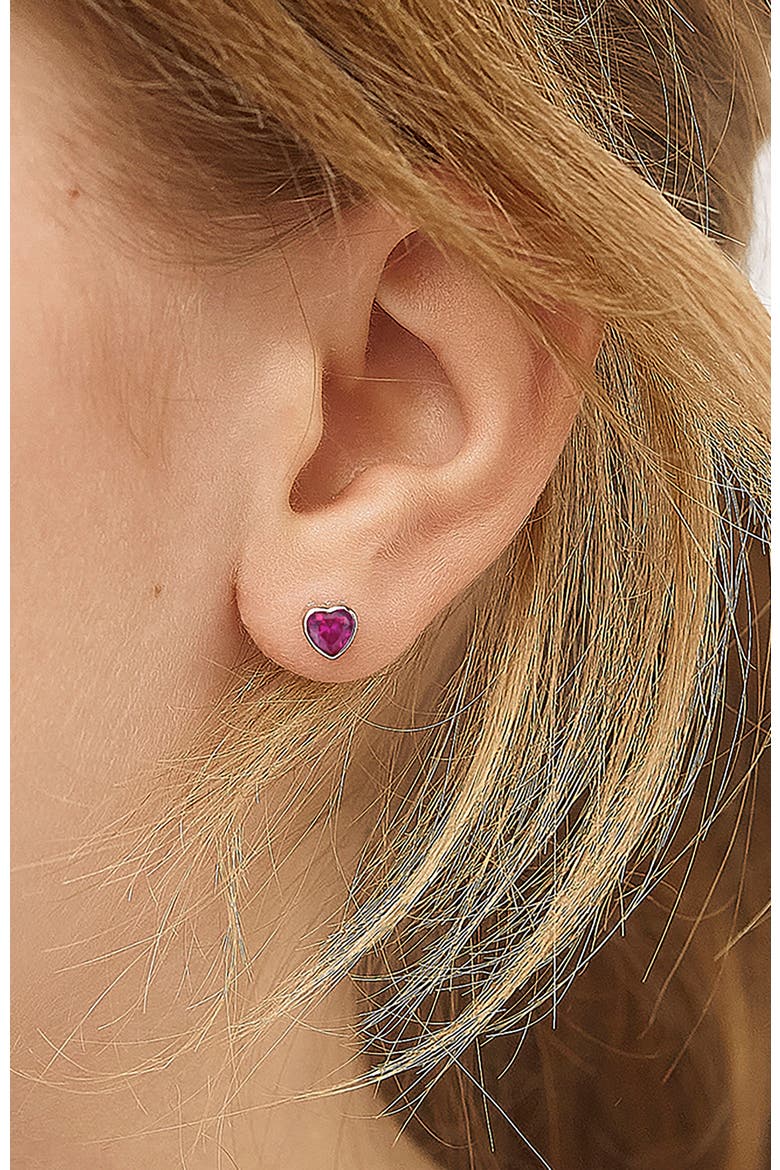 Cubic Zirconia Birthstone Heart Earrings, Alternate, color, July