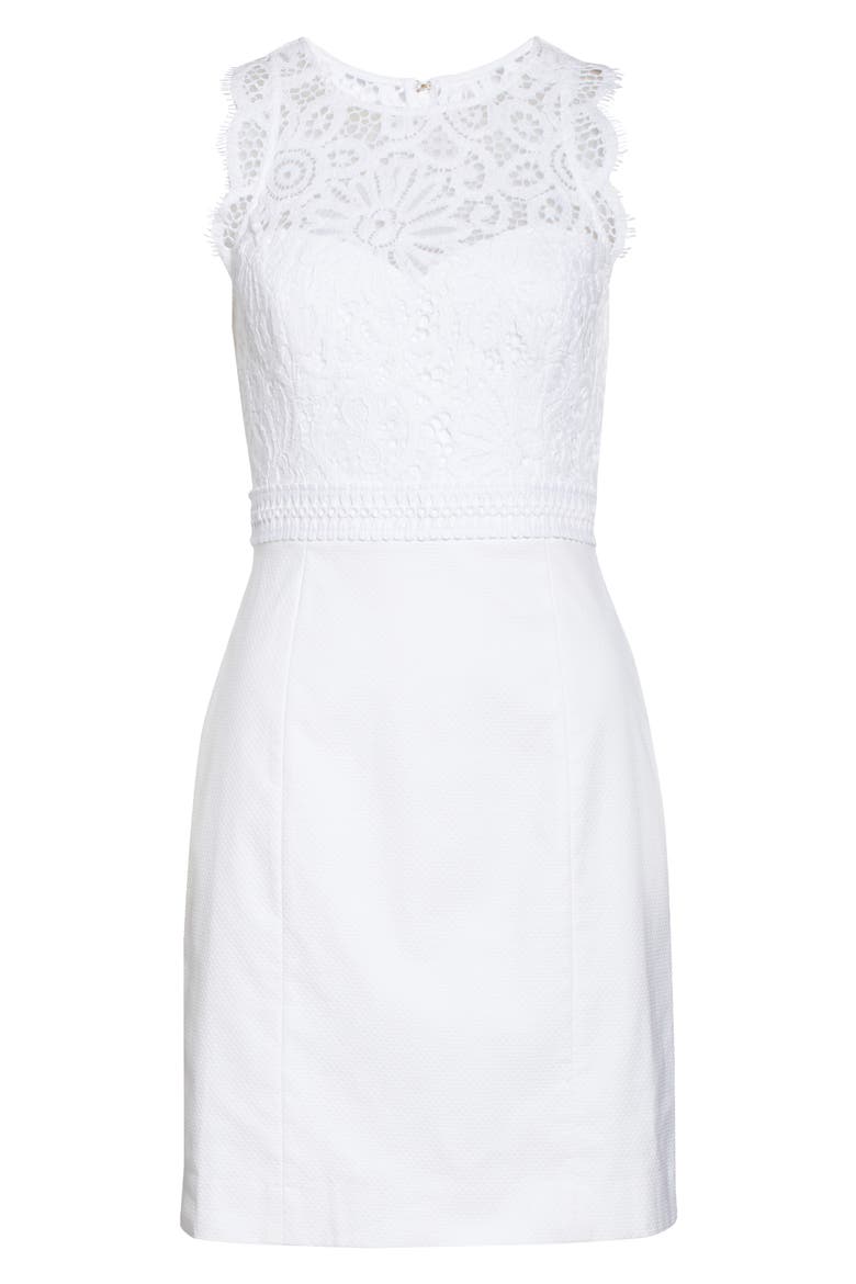 Sharice Lace Sheath Dress, Alternate, color, RESORT WHITE