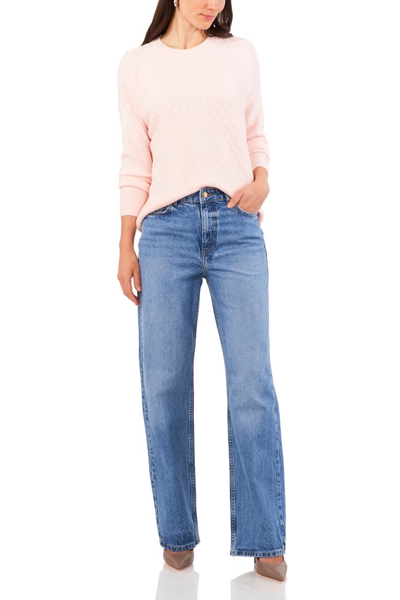 Lattice Pattern Crewneck Sweater, Alternate, color, BLUSHING BRIDE