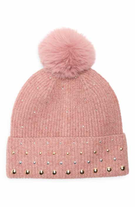 BCBGeneration Studded Faux Fur Pompom Beanie