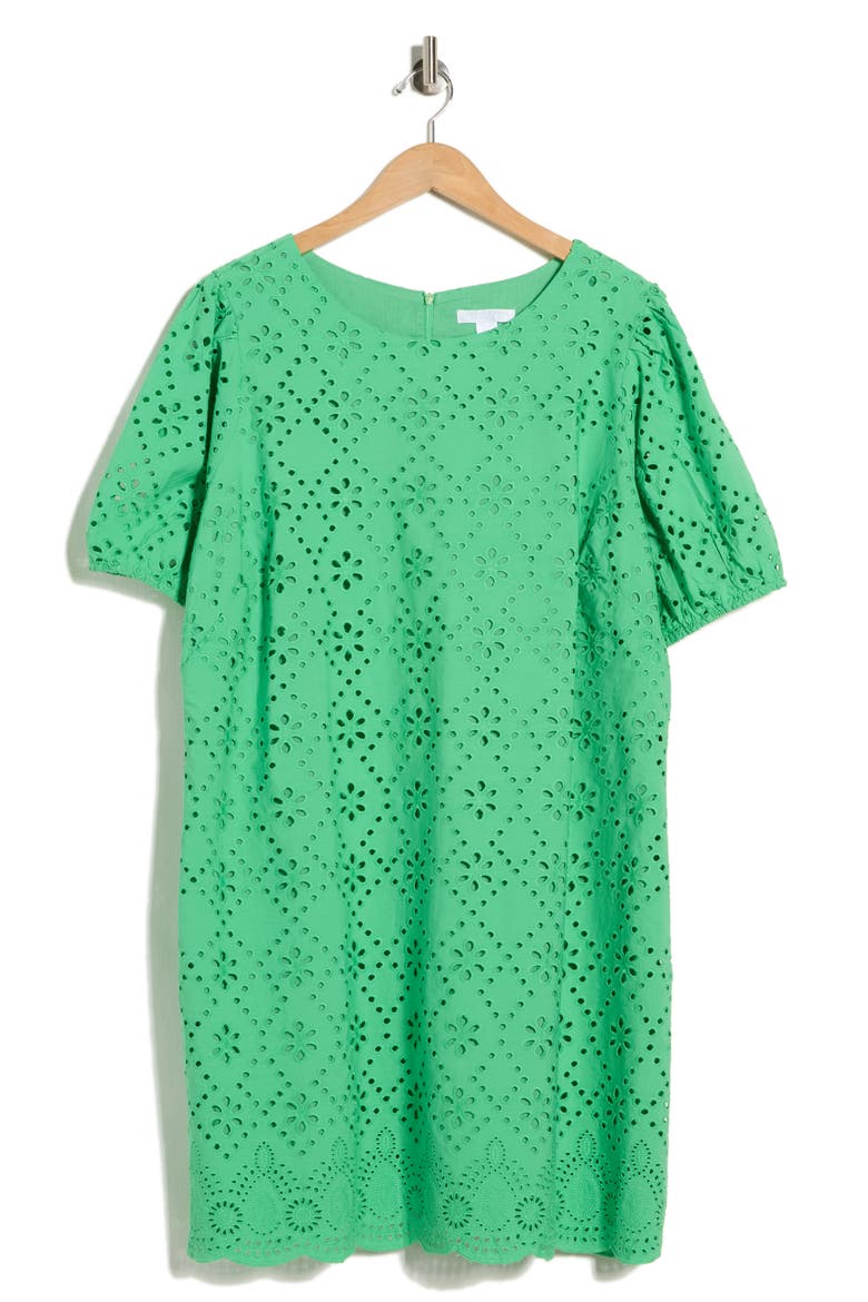 Puff Sleeve Embroidered Shift Dress, Alternate, color, VIBRANT GREEN